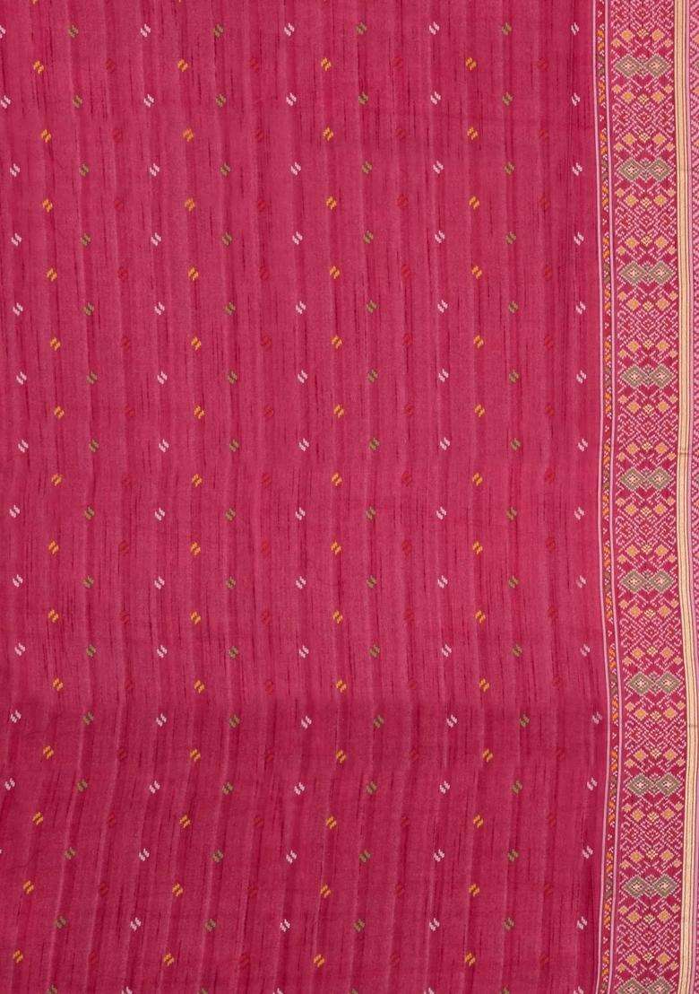 Magenta Woven Art Dupion Art Silk Saree With Tie Dye Motifs With Buttas And Brocade Design For Women - Indya