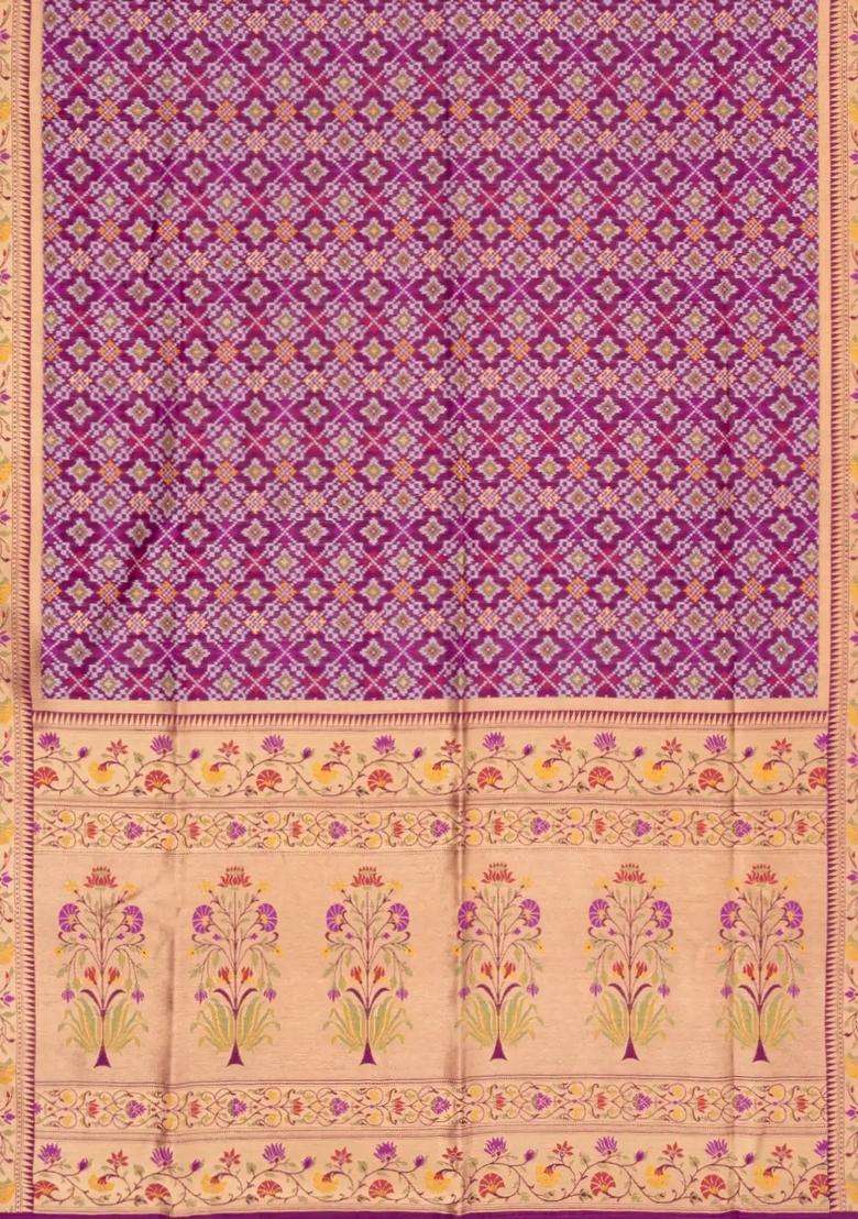 Magenta Woven Art Dupion Art Silk Saree With Tie Dye Motifs Meena Border With Buttas And Brocade Design For Women - Indya