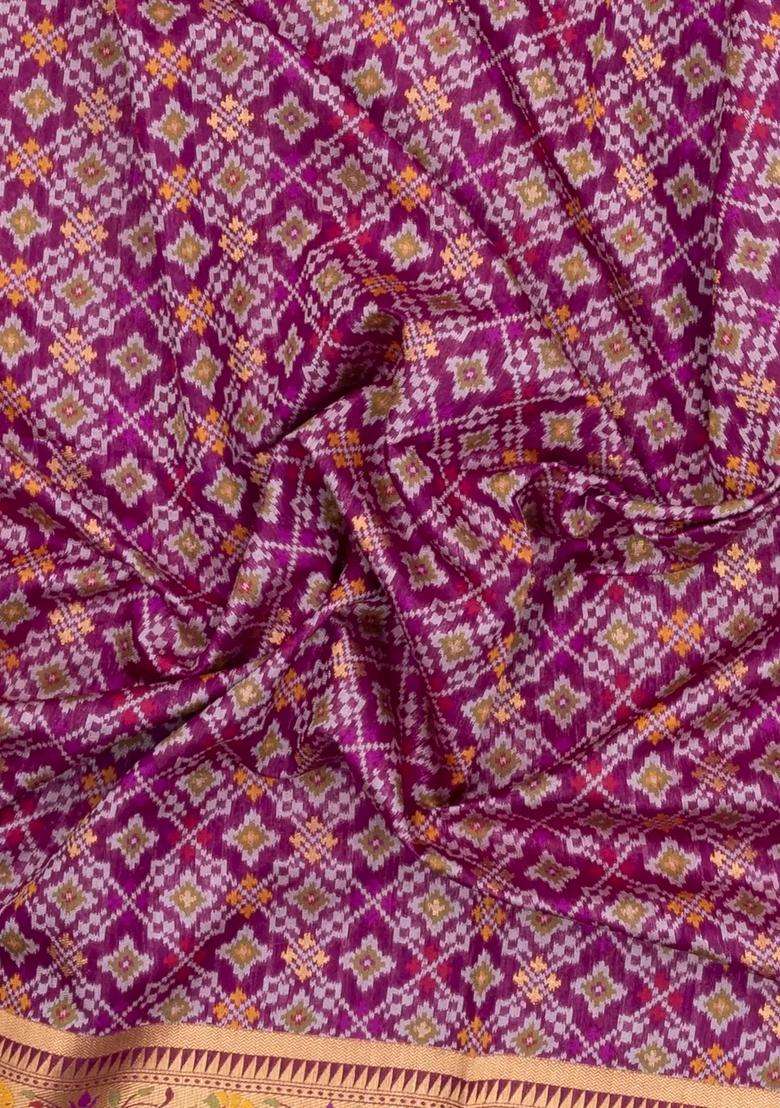 Magenta Woven Art Dupion Art Silk Saree With Tie Dye Motifs Meena Border With Buttas And Brocade Design For Women - Indya