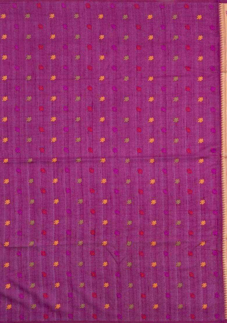 Magenta Woven Art Dupion Art Silk Saree With Tie Dye Motifs Meena Border With Buttas And Brocade Design For Women - Indya