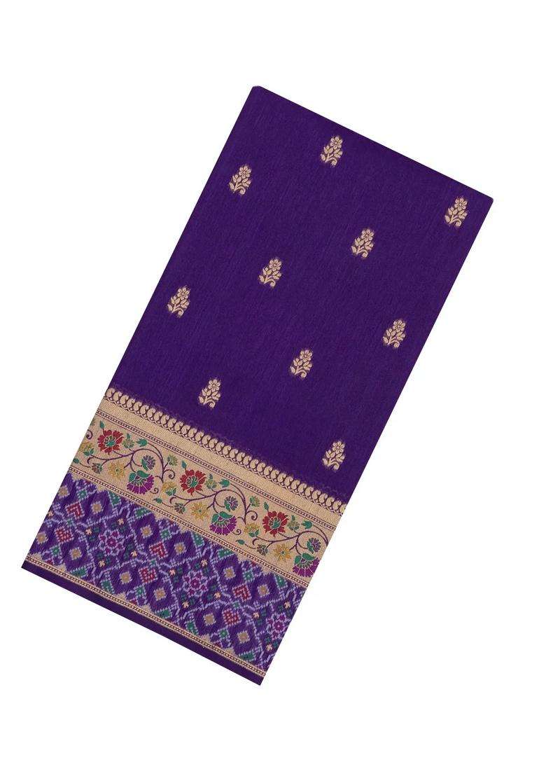 Purple Woven Art Dupion Art Silk Saree With Buttas Tie And Dye Border With Printed Design For Women - Indya