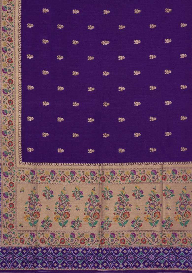Purple Woven Art Dupion Art Silk Saree With Buttas Tie And Dye Border With Printed Design For Women - Indya