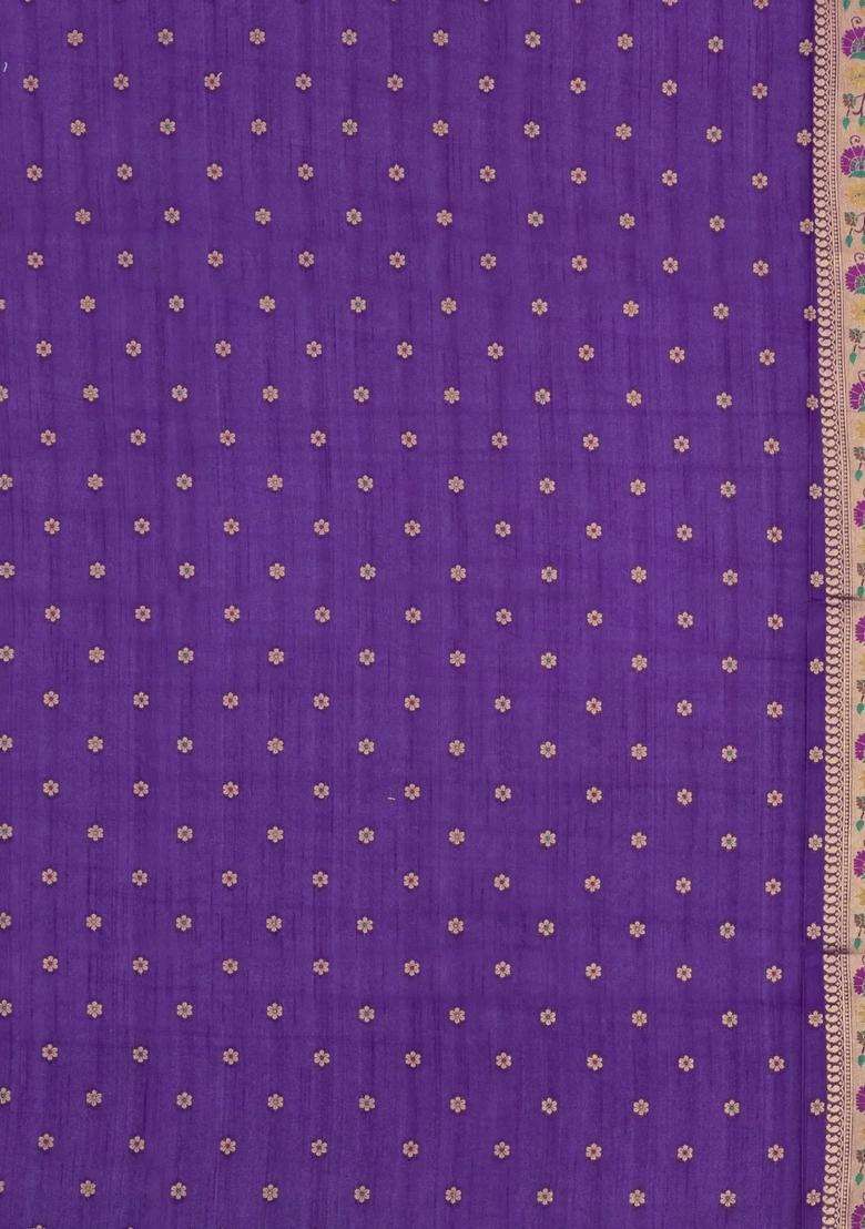 Purple Woven Art Dupion Art Silk Saree With Buttas Tie And Dye Border With Printed Design For Women - Indya