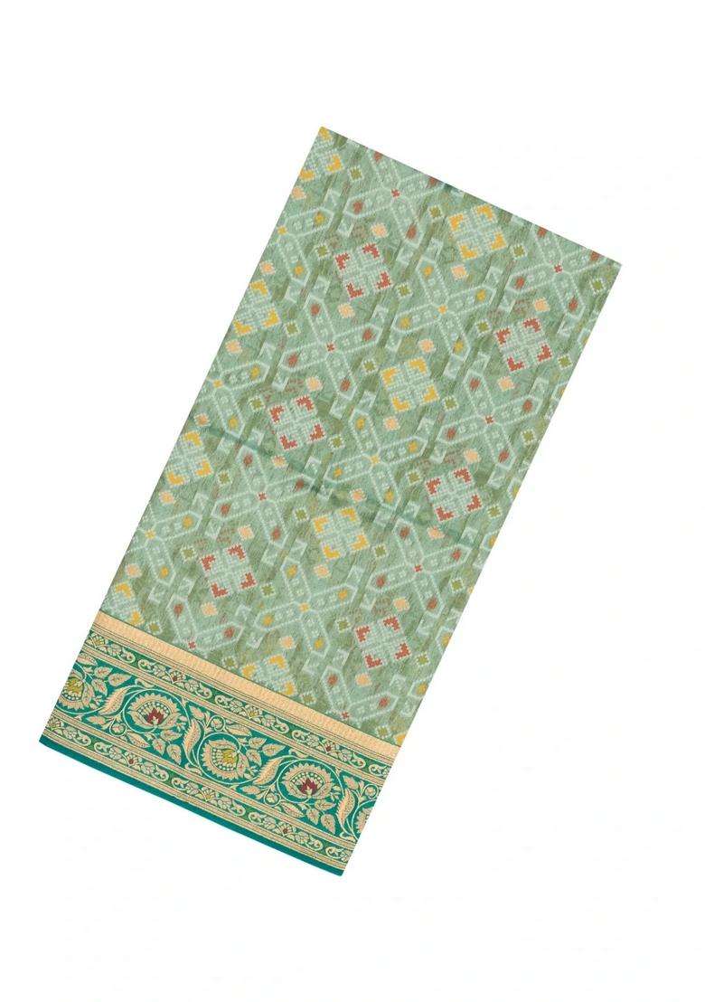 Aquamarine Woven Art Dupion Tissue Saree With Tie Dye Motifs With Buttas And Brocade Design For Women - Indya