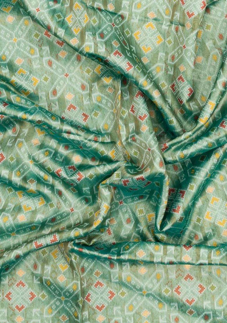 Aquamarine Woven Art Dupion Tissue Saree With Tie Dye Motifs With Buttas And Brocade Design For Women - Indya