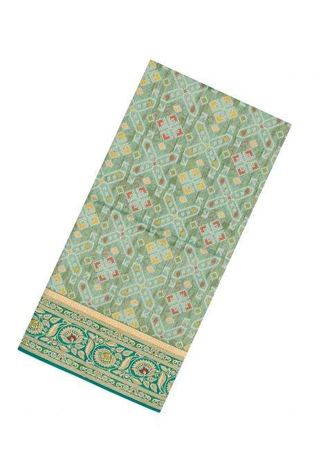 Aquamarine Woven Art Dupion Tissue Saree With Tie Dye Motifs With Buttas And Brocade Design For Women