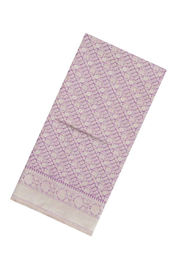 Lavander Lavender Woven Art Dupion Art Silk Saree With Floral Zari Motifs With Buttas And Brocade Design For Women - Indya