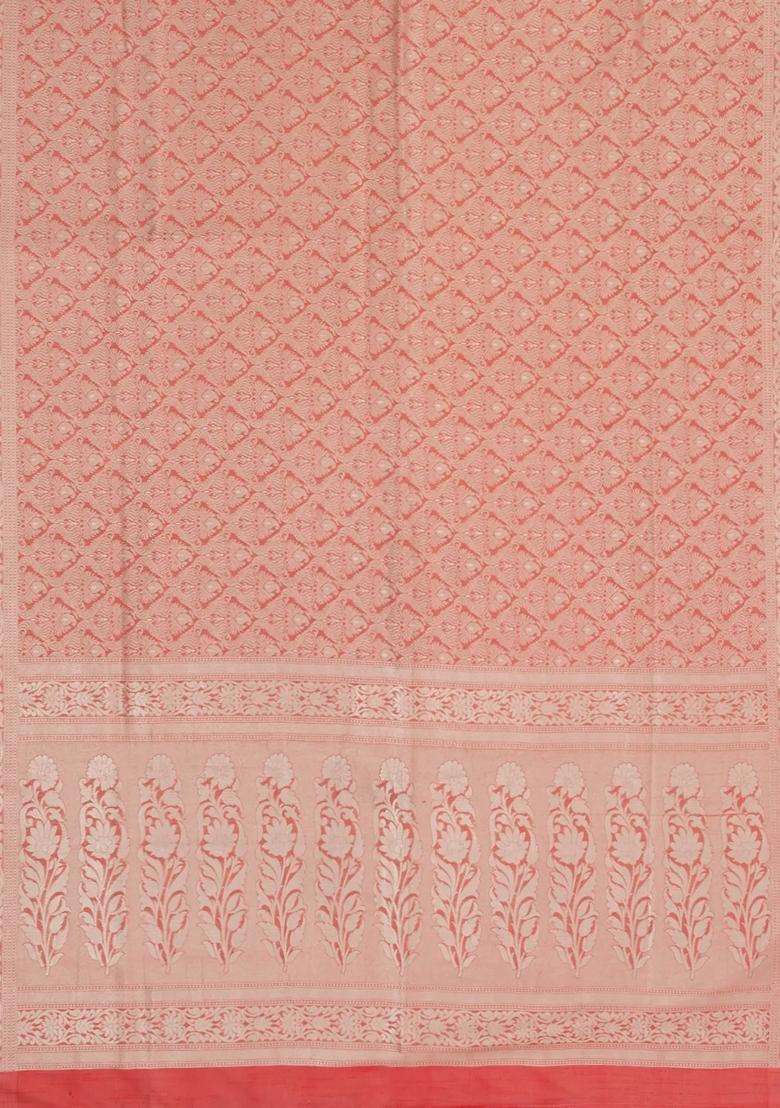 Peach Woven Art Dupion Art Silk Saree With Floral Zari Motifs With Buttas And Brocade Design For Women - Indya