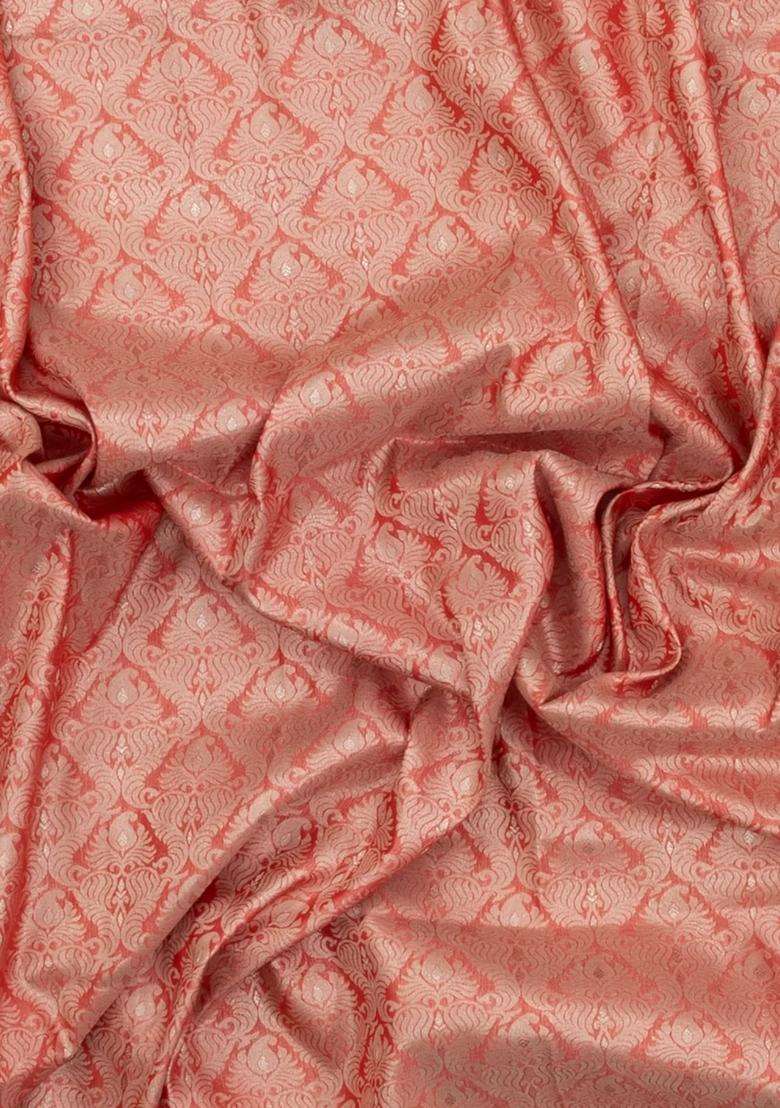 Peach Woven Art Dupion Art Silk Saree With Floral Zari Motifs With Buttas And Brocade Design For Women - Indya