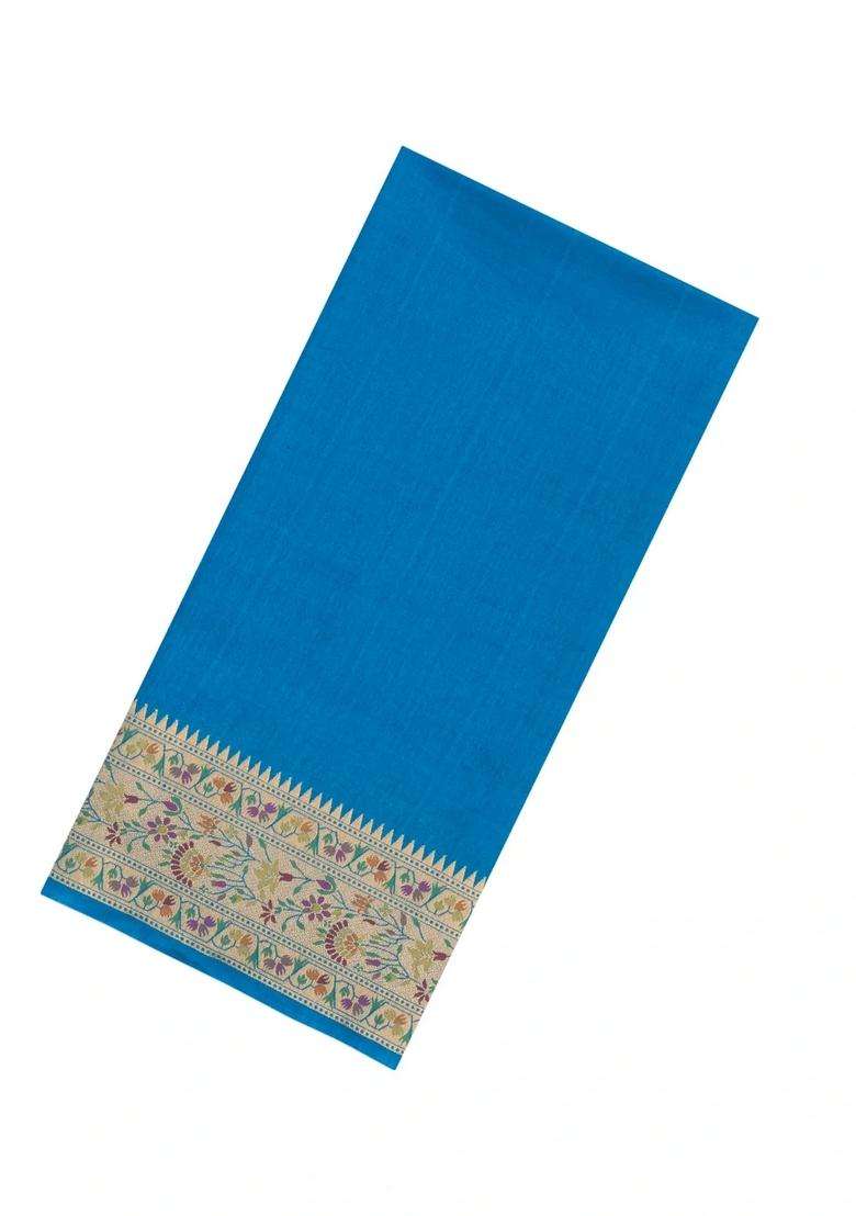 Sky Blue Woven Art Dupion Art Silk Saree With Meena Floral Border With Traditional Woven Design For Women - Indya