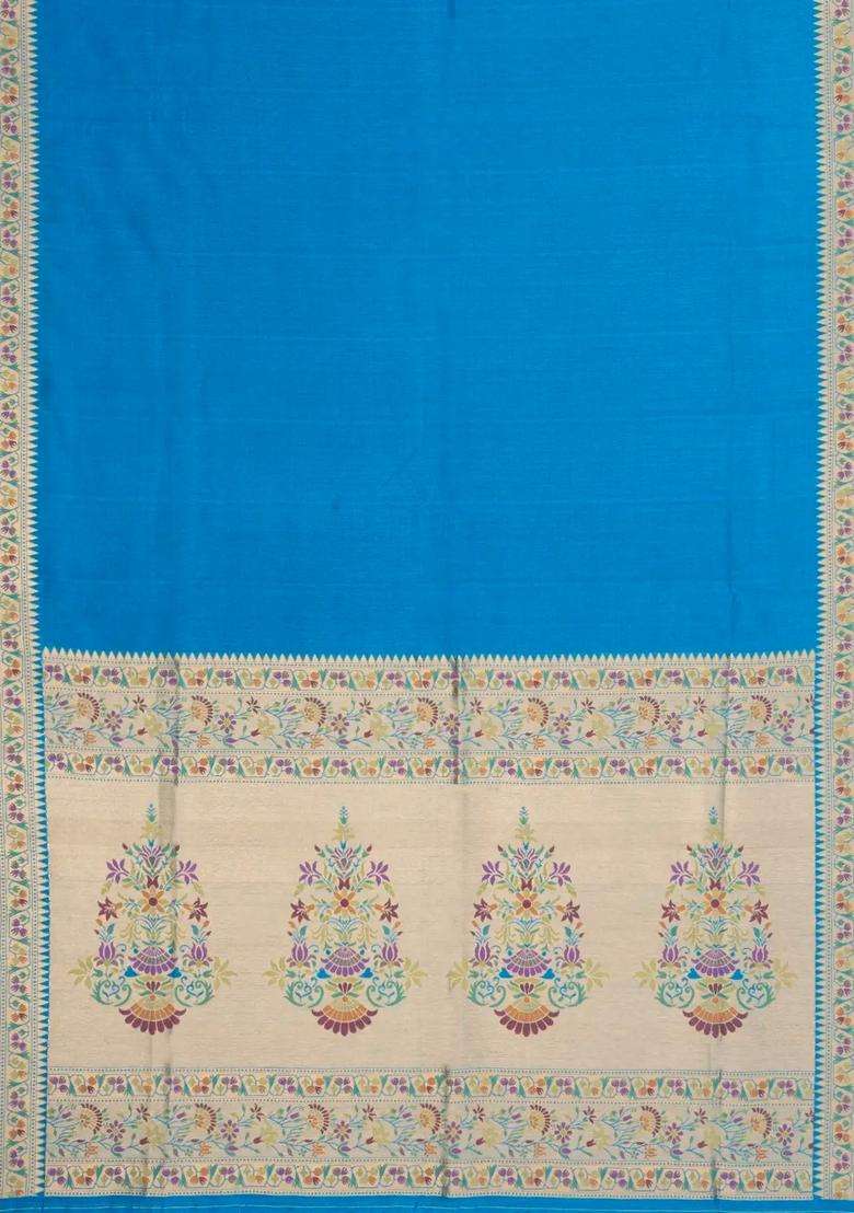 Sky Blue Woven Art Dupion Art Silk Saree With Meena Floral Border With Traditional Woven Design For Women - Indya
