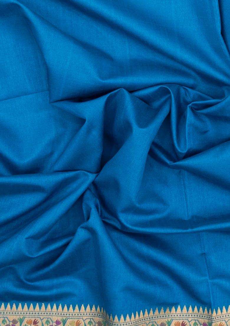 Sky Blue Woven Art Dupion Art Silk Saree With Meena Floral Border With Traditional Woven Design For Women - Indya