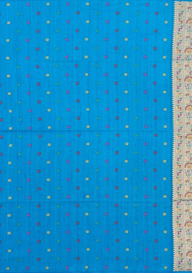 Sky Blue Woven Art Dupion Art Silk Saree With Meena Floral Border With Traditional Woven Design For Women - Indya