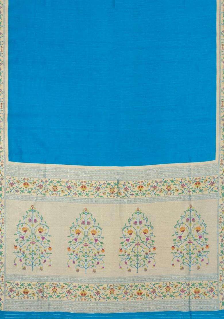 Sky Blue Woven Art Dupion Art Silk Saree With Meena Floral Border With Traditional Woven Design For Women - Indya