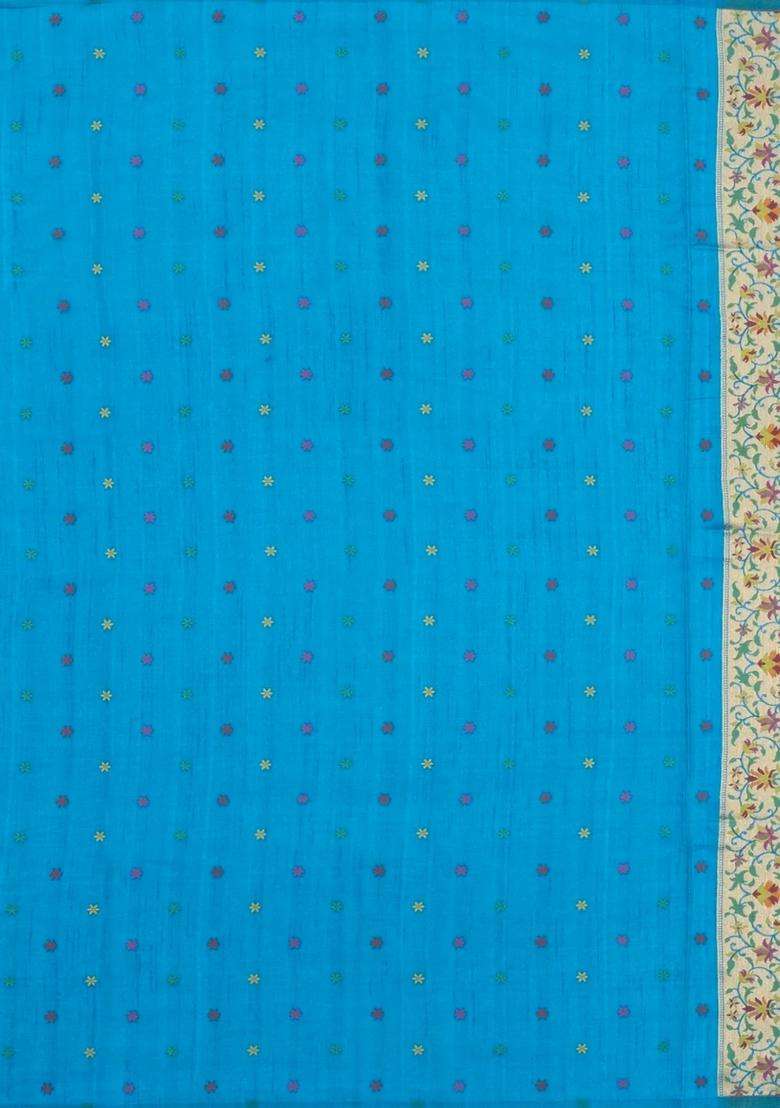 Sky Blue Woven Art Dupion Art Silk Saree With Meena Floral Border With Traditional Woven Design For Women - Indya