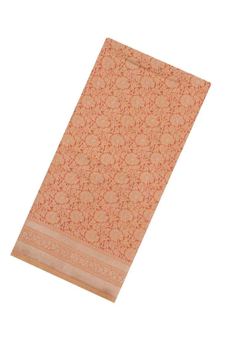 Peach Woven Art Dupion Art Silk Saree With Floral Zari Motifs With Buttas And Brocade Design For Women - Indya