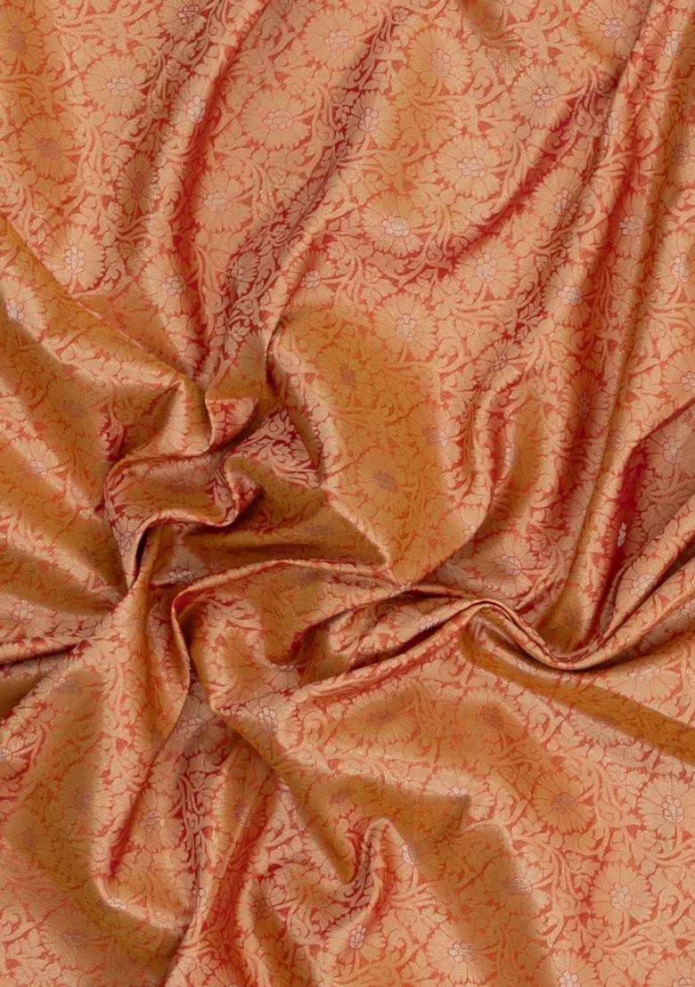 Peach Woven Art Dupion Art Silk Saree With Floral Zari Motifs With Buttas And Brocade Design For Women - Indya