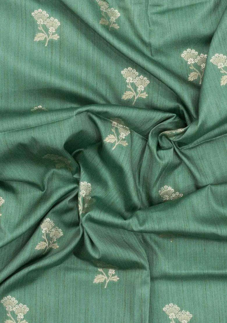 Aquamarine Woven Art Dupion Art Silk Saree With Floral Zari Buttas With Buttas And Brocade Design For Women - Indya