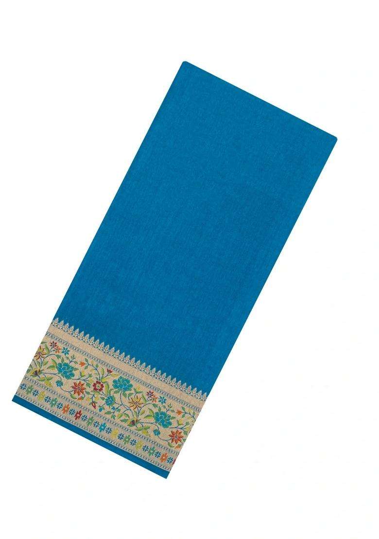 Sky Blue Woven Art Dupion Art Silk Saree With Meena Floral Border With Traditional Woven Design For Women - Indya