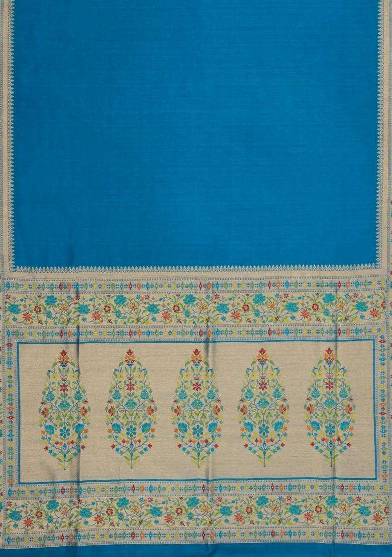 Sky Blue Woven Art Dupion Art Silk Saree With Meena Floral Border With Traditional Woven Design For Women - Indya