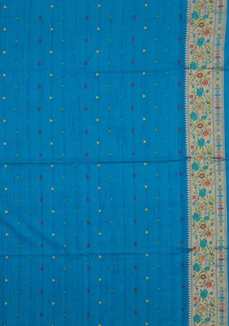 Sky Blue Woven Art Dupion Art Silk Saree With Meena Floral Border With Traditional Woven Design For Women - Indya