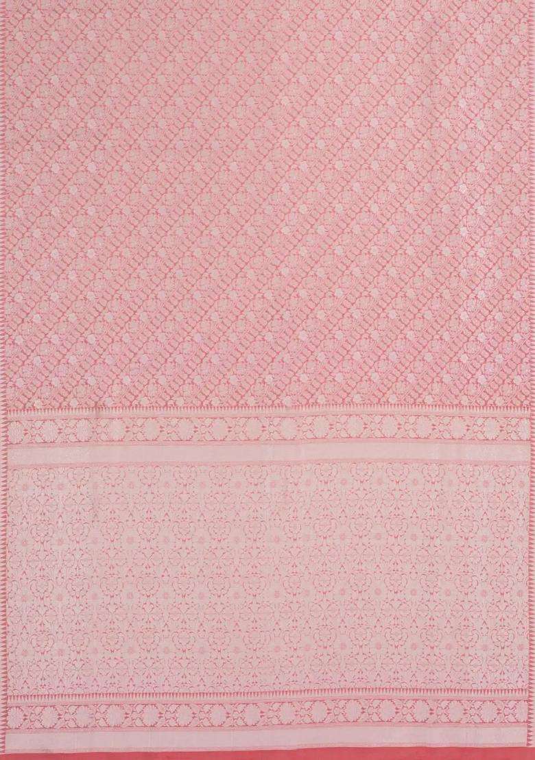 Peach Woven Art Dupion Art Silk Saree With Floral Zari Motifs With Buttas And Brocade Design For Women - Indya