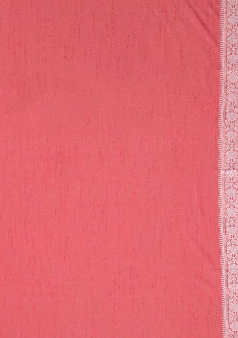 Peach Woven Art Dupion Art Silk Saree With Floral Zari Motifs With Buttas And Brocade Design For Women - Indya