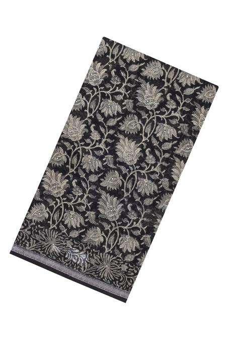 Black Printed Chanderi Cotton Saree With Floral Motifs Sequin Work With Embroidered Design For Women