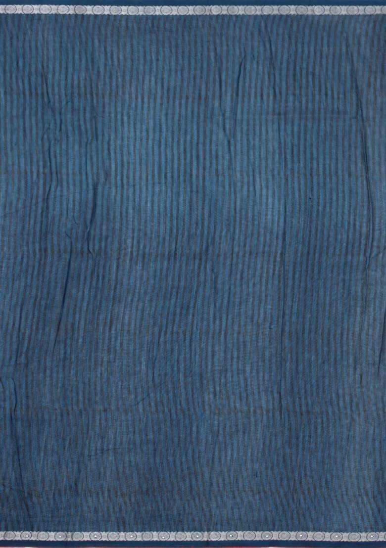 Steel Blue Printed Chanderi Cotton Saree With Floral Motifs Sequin Work With Embroidered Design For Women - Indya