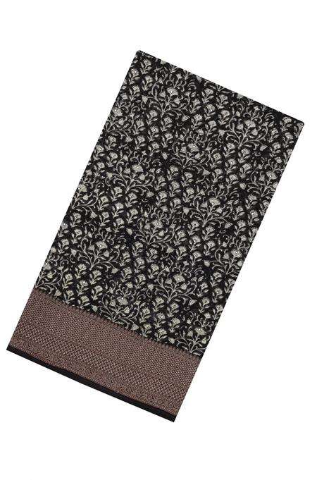 Black Printed Chanderi Cotton Saree With Floral Motifs Sequin Work With Embroidered Design For Women