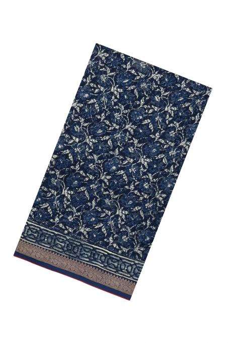 Indigo Printed Chanderi Cotton Saree With Floral Motifs Sequin Work With Embroidered Design For Women