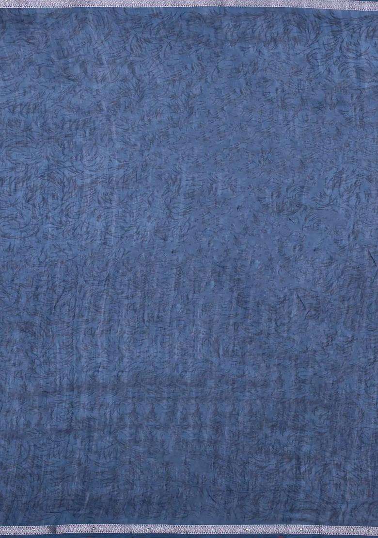 Indigo Printed Chanderi Cotton Saree With Bird Motifs Sequin Work With Embroidered Design For Women - Indya