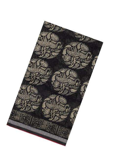 Indigo Printed Chanderi Cotton Saree With Bird Motifs Sequin Work With Embroidered Design For Women