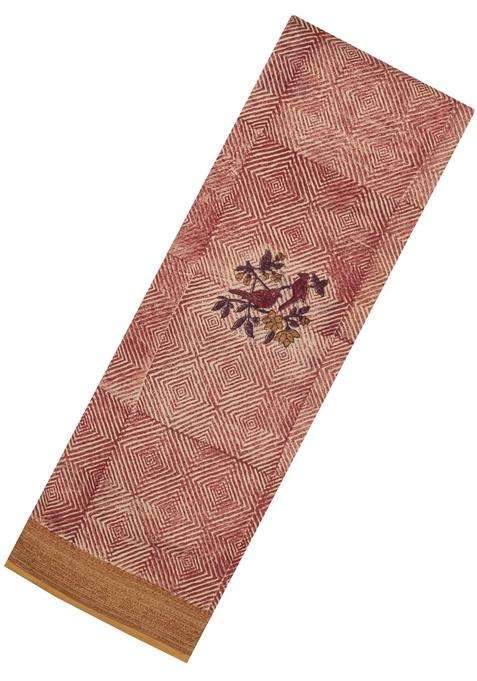 Dusty Pink Printed Chanderi Cotton Saree With Bird Motifs For Women