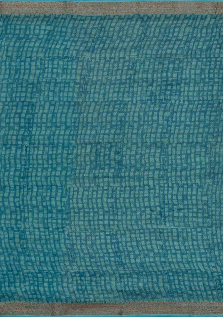 Indigo Printed Chanderi Cotton Saree With Bird Motifs For Women - Indya