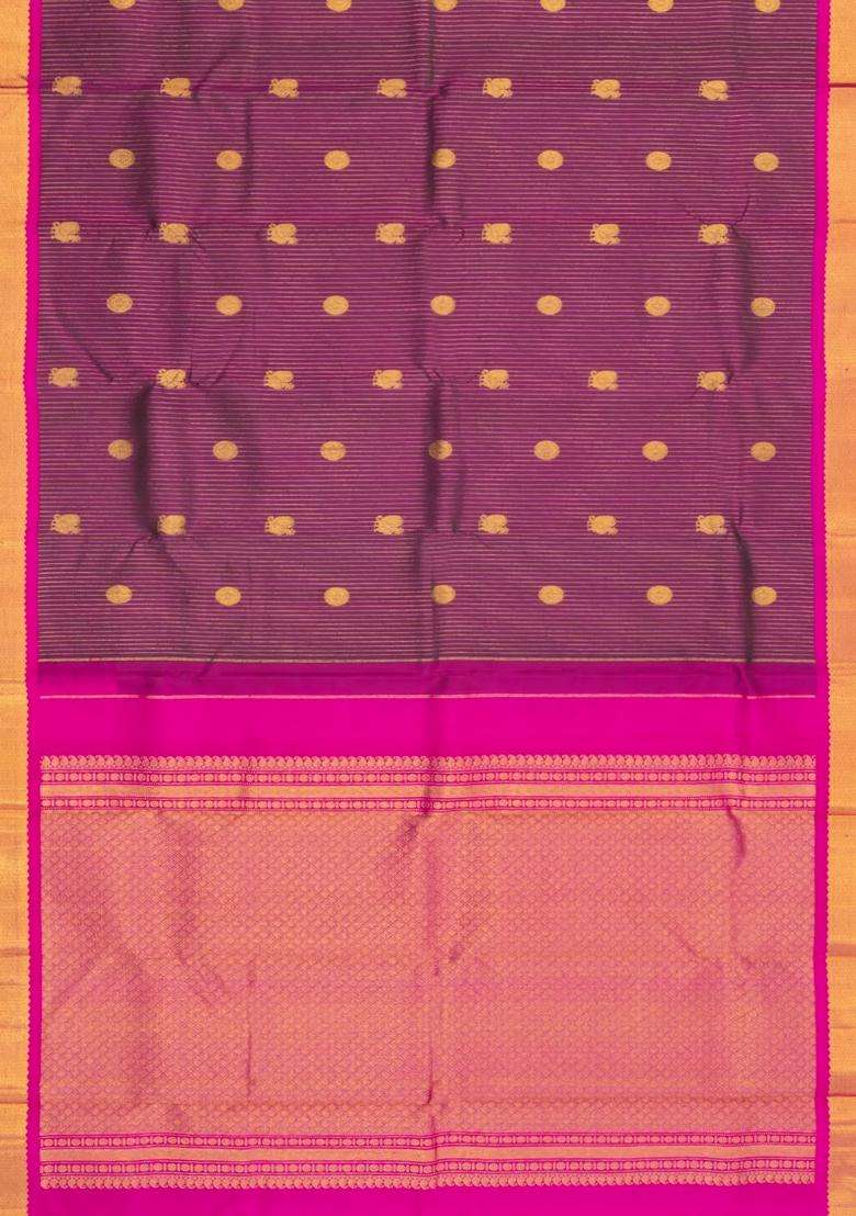 Purple Handloom Kanchipuram Silk Saree With Zari Stripes Buttas With Buttas And Brocade Design For Women - Indya