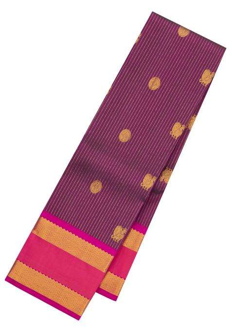 Purple Handloom Kanchipuram Silk Saree With Zari Stripes Buttas With Buttas And Brocade Design For Women