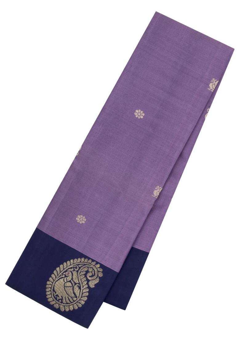 Lilac Handloom Kanchipuram Silk Saree With Annam Buttas With Buttas And Brocade Design For Women - Indya