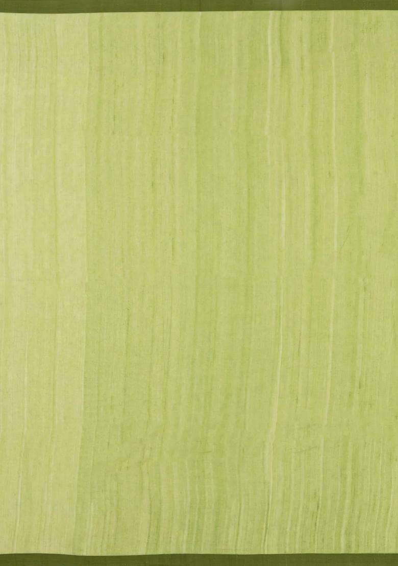 Light Green Handloom Tussar Silk Saree With Floral Border With Traditional Woven Design For Women - Indya