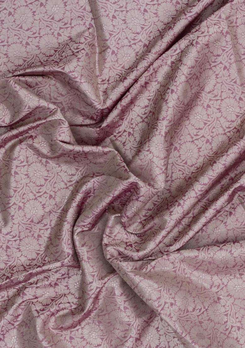 Dusty Pink Woven Art Dupion Art Silk Saree With Floral Zari Motifs With Buttas And Brocade Design For Women - Indya