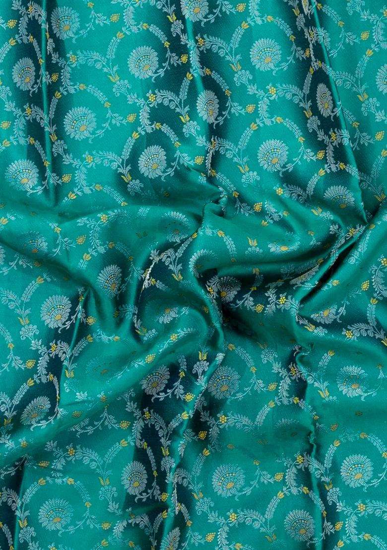 Sea Green Handloom Kanchipuram Silk Saree With Meena Floral Motifs With Buttas And Brocade Design For Women - Indya