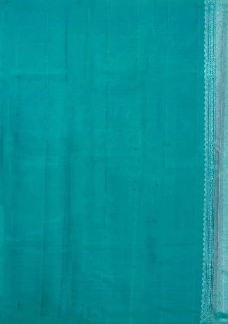 Sea Green Handloom Kanchipuram Silk Saree With Meena Floral Motifs With Buttas And Brocade Design For Women - Indya