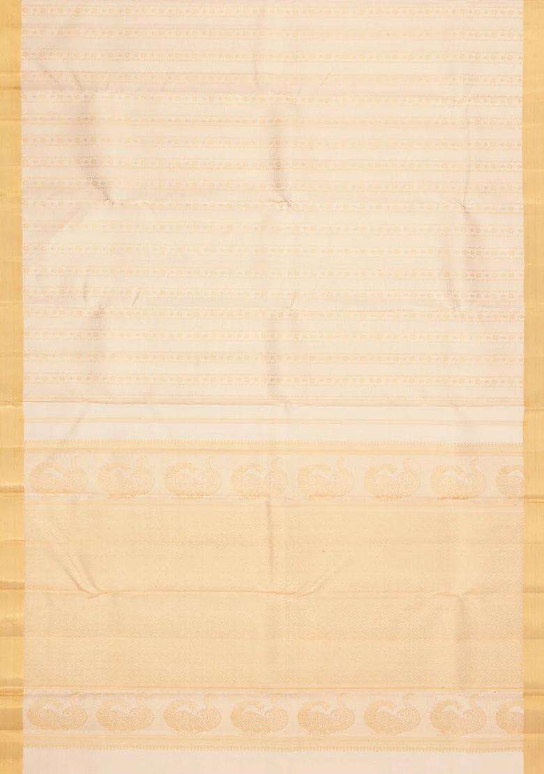 Cream Handloom Kanchipuram Silk Saree With Floral Motifs With Buttas And Brocade Design For Women - Indya