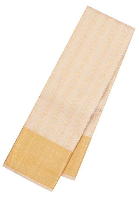 Cream Handloom Kanchipuram Silk Saree With Floral Motifs With Buttas And Brocade Design For Women