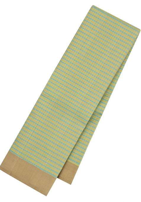 Cardamom Green Handloom Kanchipuram Silk Saree With Checks With Checks And Stripes Design For Women