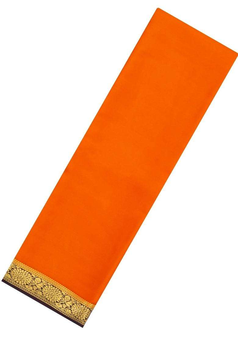 Orange Woven Mysore Silk Saree With Contrast Zari Border With Traditional Woven Design For Women - Indya