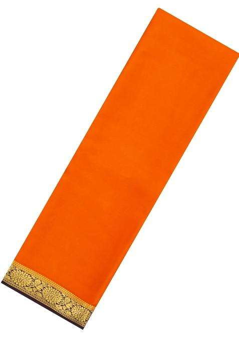 Orange Woven Mysore Silk Saree With Contrast Zari Border With Traditional Woven Design For Women