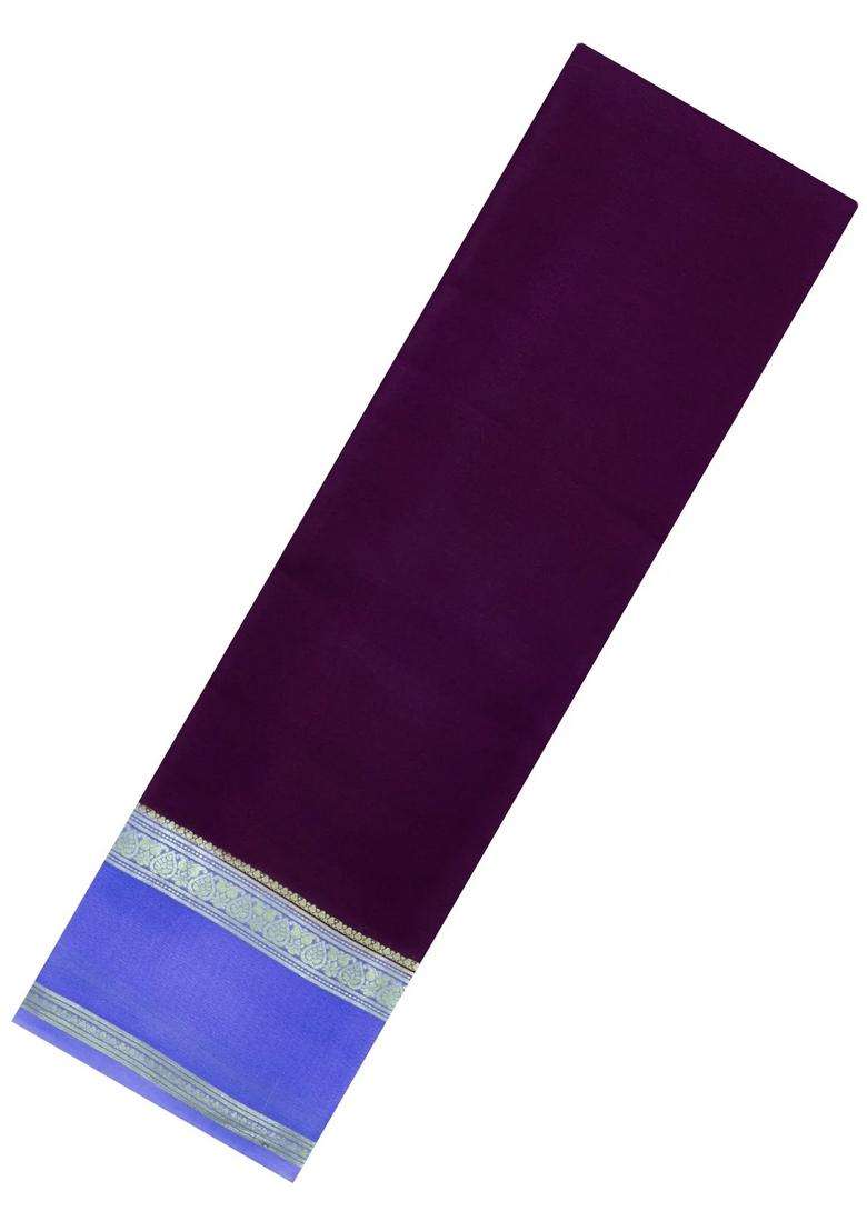 Dark Purple Woven Mysore Silk Saree With Contrast Zari Border With Traditional Woven Design For Women - Indya