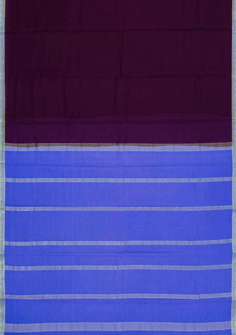 Dark Purple Woven Mysore Silk Saree With Contrast Zari Border With Traditional Woven Design For Women - Indya