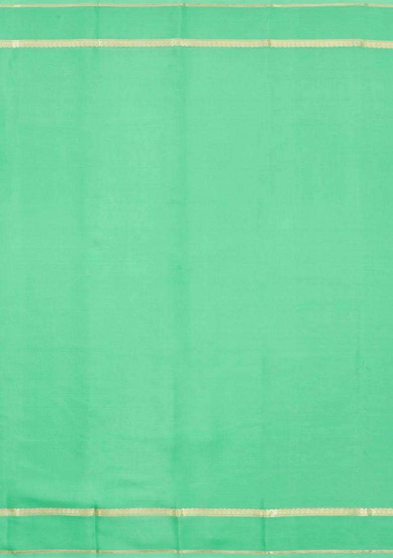 Aquamarine Woven Mysore Silk Saree With Zari Border With Traditional Woven Design For Women - Indya